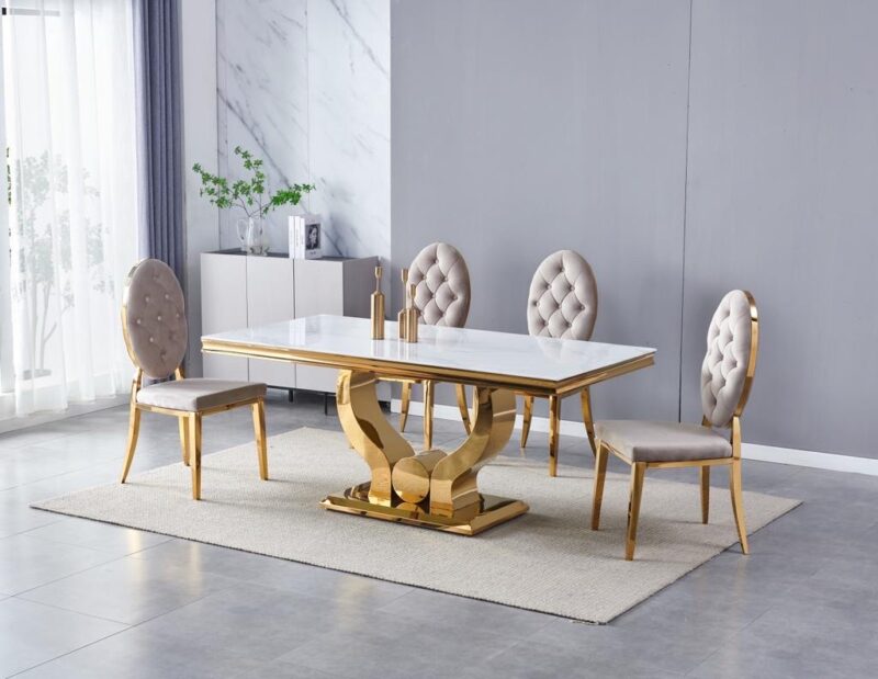 TABLE TROPHEE MARBRE NOIR DORE 180 - Image 2