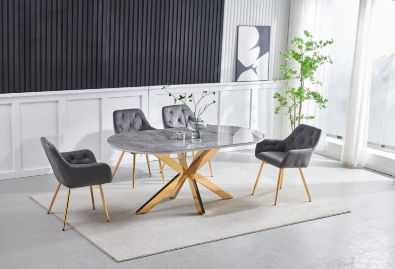 TABLE A MANGER CERAMIQUE OPHELIA DORE 1m80 - Image 2