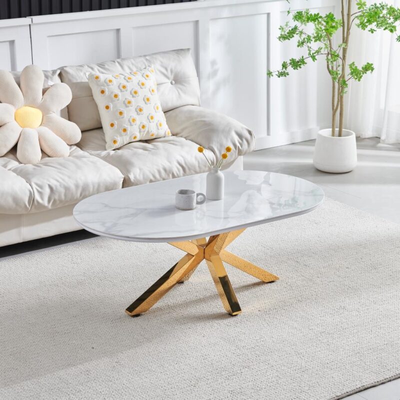 TABLE BASSE CERAMIQUE OPHELIA MARBRE GRIS DORE - Image 2