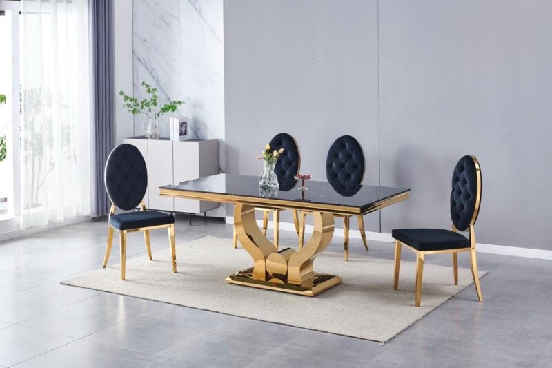 TABLE TROPHEE MARBRE NOIR DORE 180 - Image 3