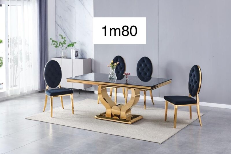 TABLE TROPHEE MARBRE NOIR DORE 180 - Image 4