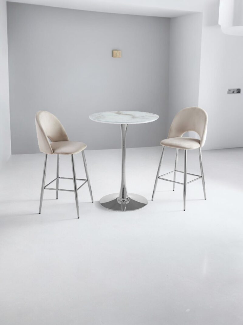 TABLE DE BAR ROSA PIED CHROME - Image 5