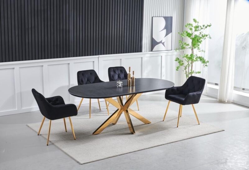 TABLE A MANGER CERAMIQUE OPHELIA DORE 1m80 - Image 3