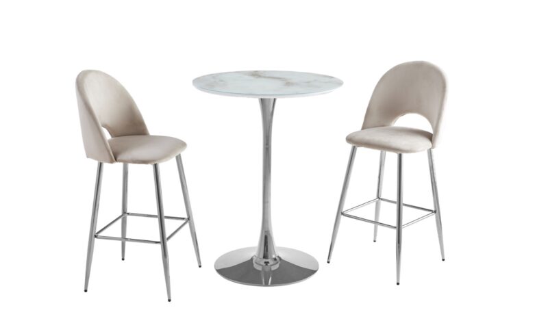 TABLE DE BAR ROSA PIED CHROME - Image 4