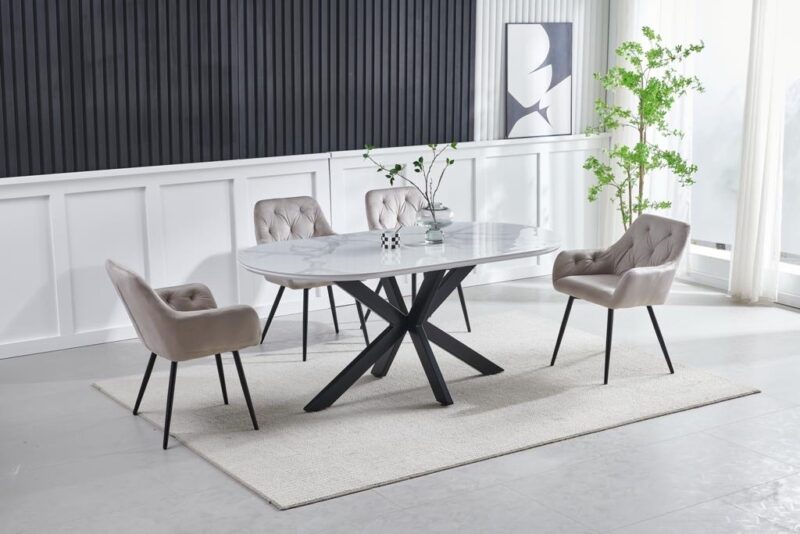 TABLE A MANGER CERAMIQUE OPHELIA MARBRE GRIS PIED NOIR 2m - Image 3