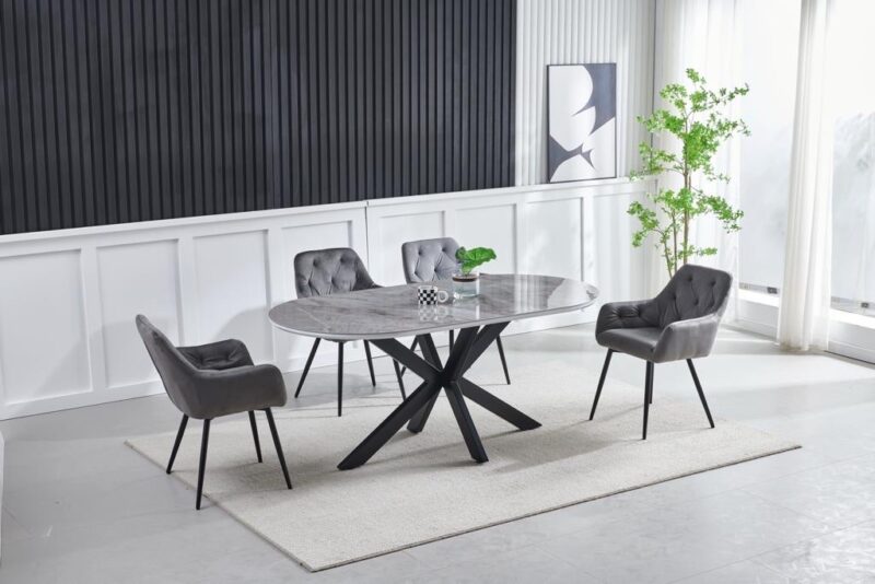 TABLE A MANGER CERAMIQUE OPHELIA MARBRE GRIS PIED NOIR 2m - Image 2