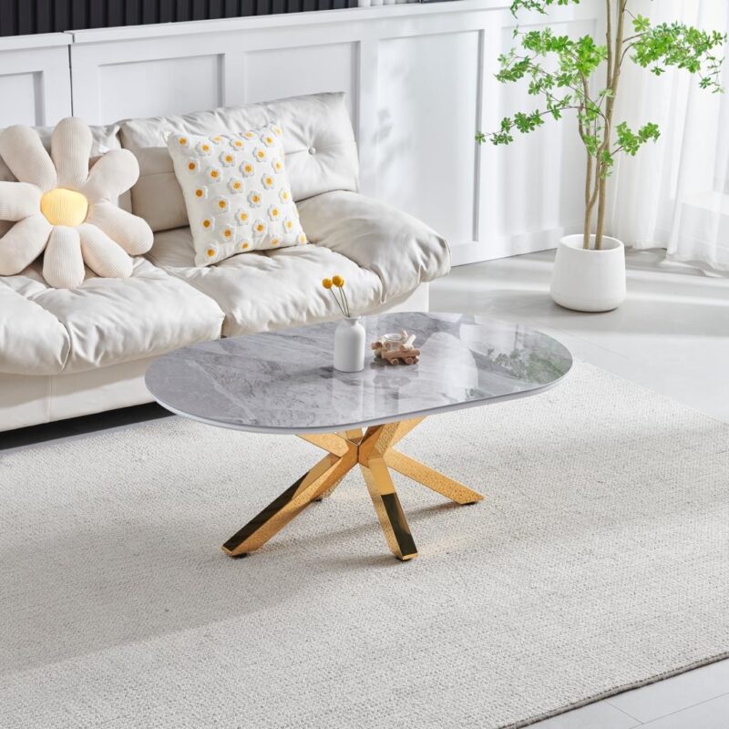 TABLE BASSE CERAMIQUE OPHELIA MARBRE GRIS DORE - Image 4
