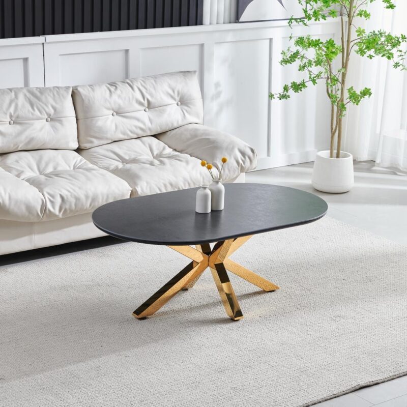 TABLE BASSE CERAMIQUE OPHELIA MARBRE GRIS DORE - Image 3